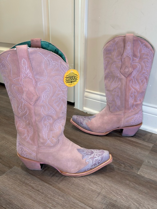 Corral Shoes - Corral Boots Embroidered Western Snip Toe Pink Purple Suede Cowboy Boots C4126
